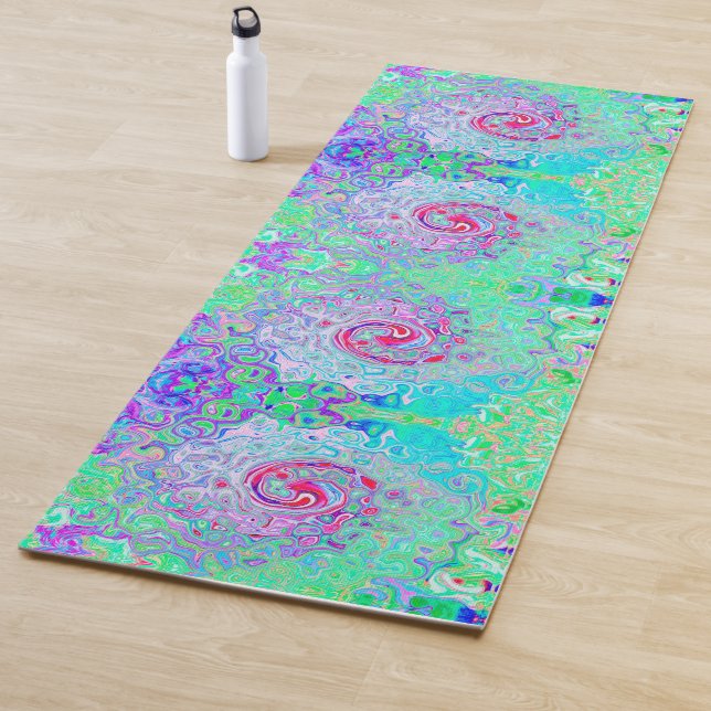 Groovy Abstrakt Retro Rosa und grüner Swirl Yogamatte (Beispiel)