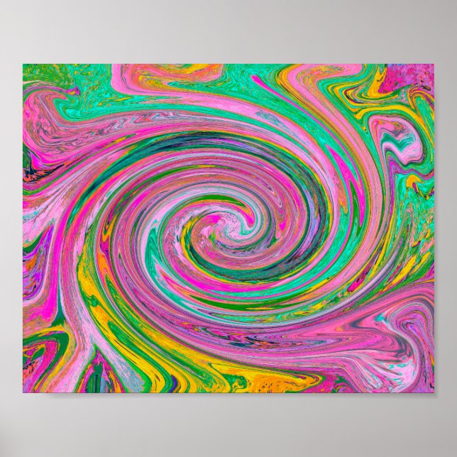Groovy Abstrakt Retro Rosa und Minzgrün Swirl Poster (Vorne)