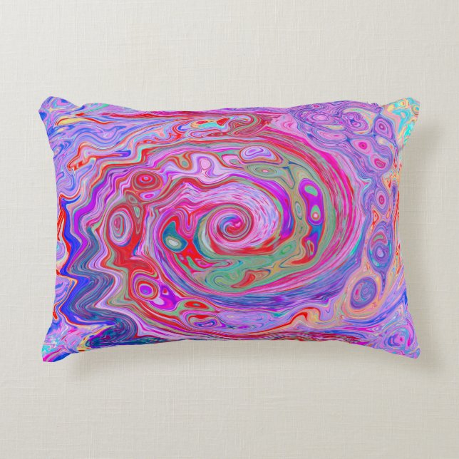 Groovy Abstrakt Retro Rot, Lila und rosa Swirl Dekokissen (Vorderseite)