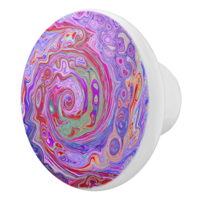 Groovy Abstrakt Retro Rot, Lila und rosa Swirl Keramikknauf (Rechts)