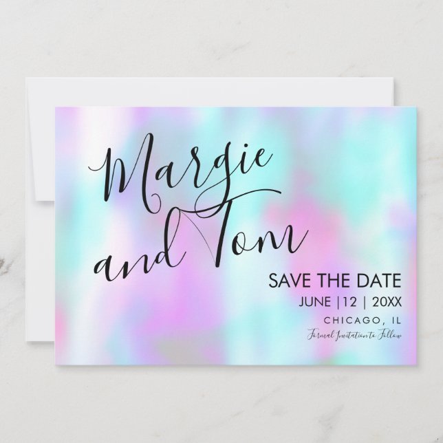 Groovy Abstrakt Script Save the Date Rosa Blau Einladung (Vorderseite)
