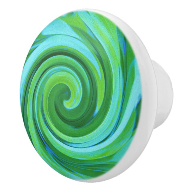 Groovy Abstrakt Türkis Liquid Swirl Malerei Keramikknauf (Rechts)