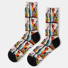 Groovy Abstrakte Katze im Stil der 60er Jahre Socken