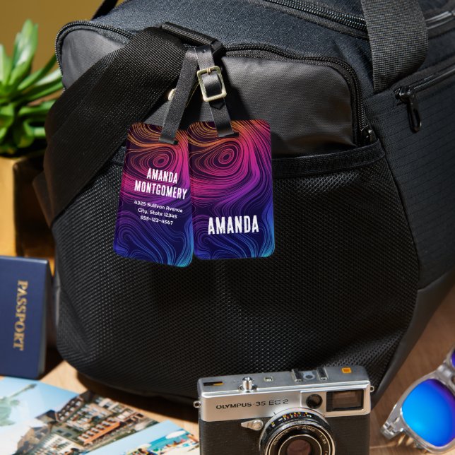 Groovy Abstrakte Wirbel und Kreise Cool Gepäckanhänger (Vorderseite & Rückseite)