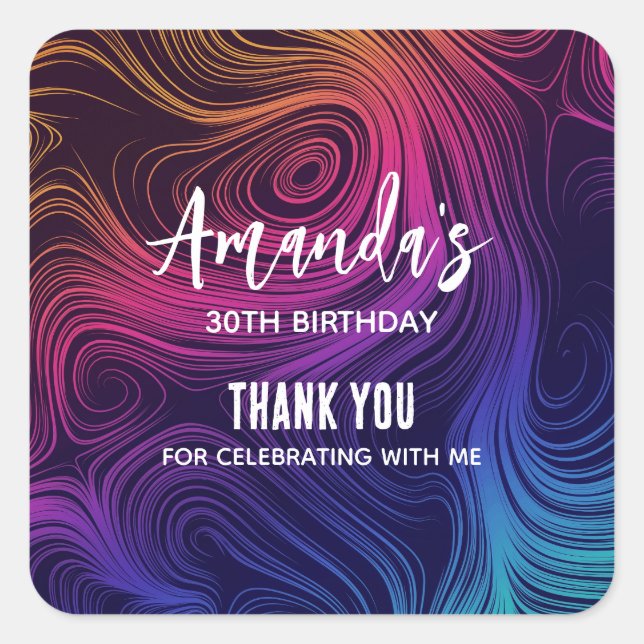 Groovy Abstrakte Wirbel und Kreise Cooles Party Quadratischer Aufkleber (Vorderseite)