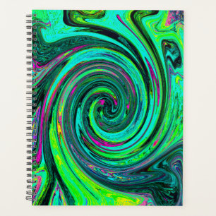 Groovy Abstrakter Retro Grün und Magenta Wirbel Planer