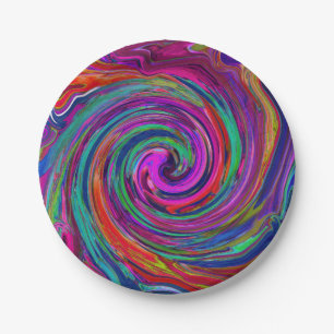 Groovy Abstrakter Retro Magenta Dunkler Regenbogen Pappteller