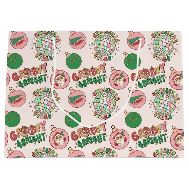 Groovy and Bright Pink and Green Retro Holiday Große Geschenktüte (Vorderseite)