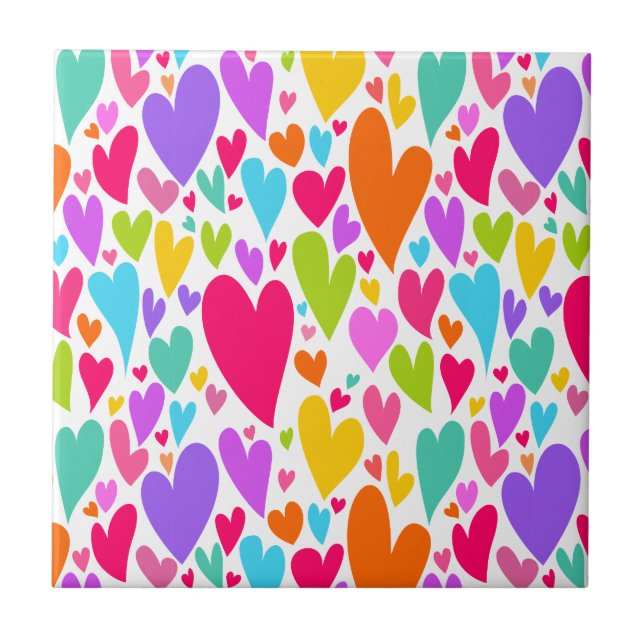 Groovy and Romantic Colorful Hearts Valentine Fliese (Vorderseite)