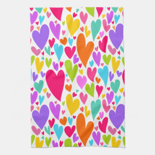 Groovy and Romantic Colorful Hearts Valentine Handtuch