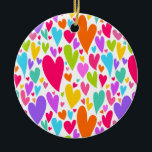 Groovy and Romantic Colorful Hearts Valentine Keramikornament<br><div class="desc">Lassen Sie sich von diesem zauberhaften Geschenk ein zauberhaftes und romantisches, mehrfarbiges Herzmuster verleihen: orangefarbene, grüne, blaue, gelbe, lila und marinierte Herzformen auf weißem Hintergrund! Die lustigen, spielerischen Herzen schaffen ein fröhliches und lebendiges Design, das Liebe und Positivität ausstrahlt. Dieses Herzwärmensmuster ist ideal zum Ausdruck Ihrer Zuneigung und eignet sich...</div>