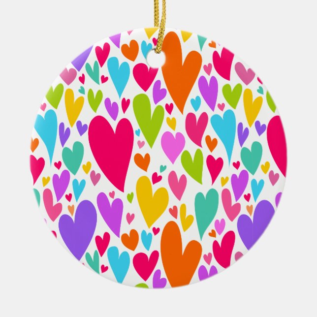 Groovy and Romantic Colorful Hearts Valentine Keramikornament (Vorne)