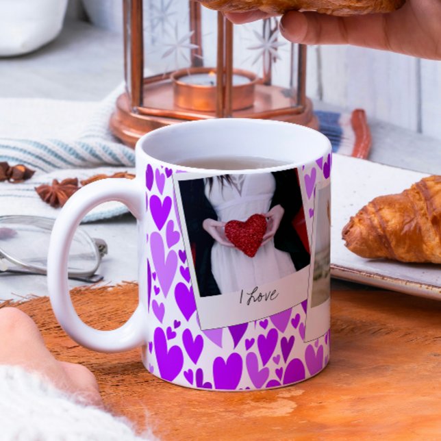 Groovy and Romantic Lila Hearts Valentine Foto Kaffeetasse (Von Creator hochgeladen)