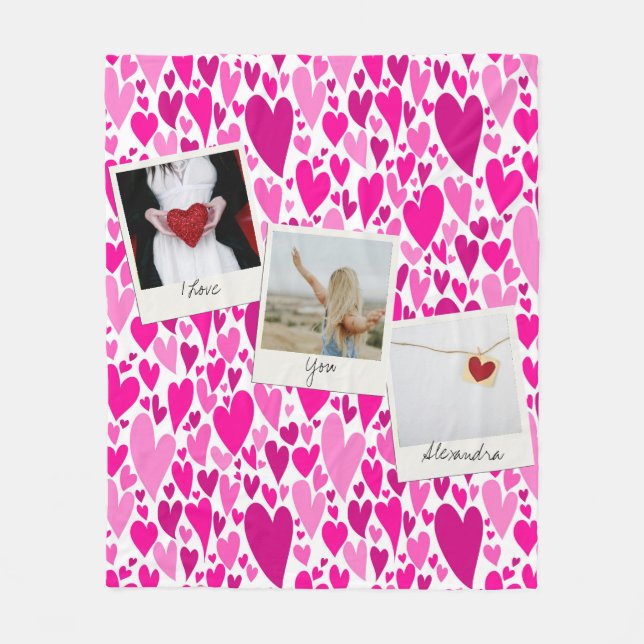 Groovy and Romantic Pink Hearts Valentine Foto Fleecedecke (Vorderseite)
