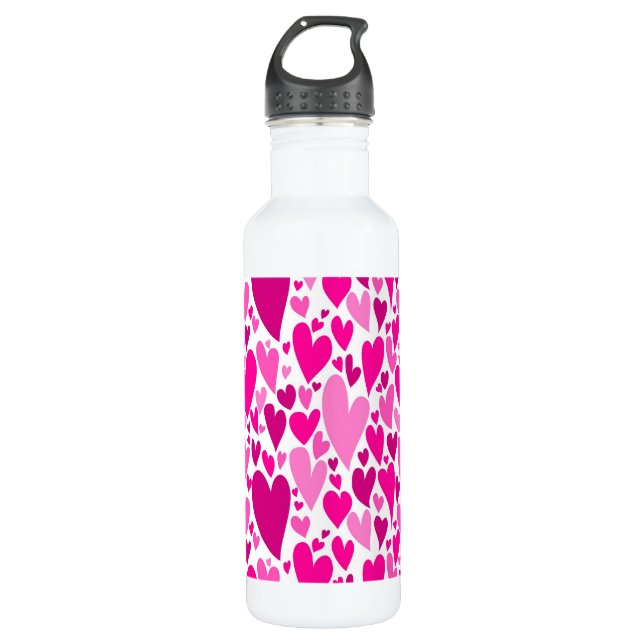 Groovy and Romantic Pink Hearts Valentinstag Edelstahlflasche (Vorderseite)