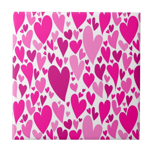Groovy and Romantic Pink Hearts Valentinstag Fliese (Vorderseite)