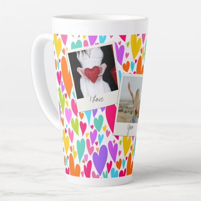 Groovy and Romantic Vibranine Heart Valentine Foto Milchtasse (Linke Ecke)