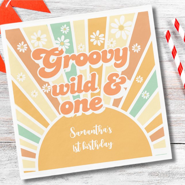 Groovy and wild Retro sun Kindergeburtstag Serviette (Von Creator hochgeladen)