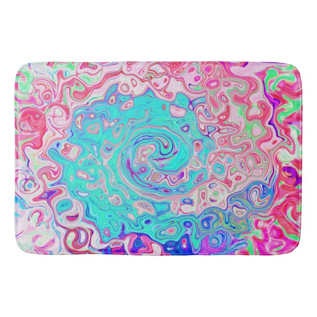 Groovy Aqua Blau und Rosa Abstrakt Retro Swirl Badematte (Vorderseite)