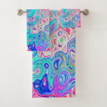 Groovy Aqua Blau und Rosa Abstrakt Retro Swirl