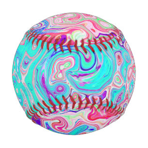 Groovy Aqua Blau und Rosa Abstrakt Retro Swirl Baseball