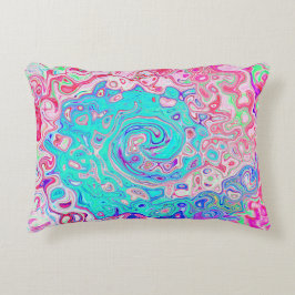 Groovy Aqua Blau und Rosa Abstrakt Retro Swirl Dekokissen