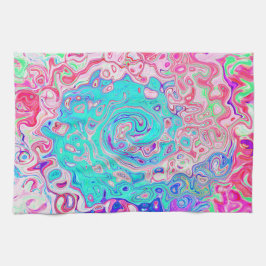 Groovy Aqua Blau und Rosa Abstrakt Retro Swirl Geschirrtuch