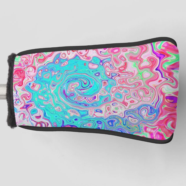 Groovy Aqua Blau und Rosa Abstrakt Retro Swirl Golf Headcover (Vorderseite)