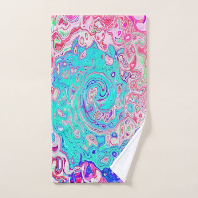 Groovy Aqua Blau und Rosa Abstrakt Retro Swirl Handtuch (Handtuch)