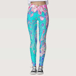 Groovy Aqua Blau und Rosa Abstrakt Retro Swirl Leggings