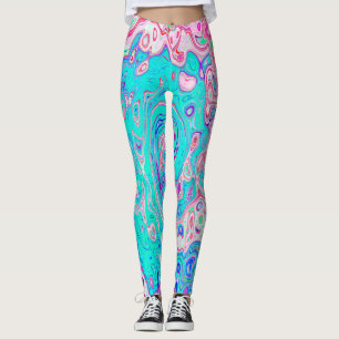 Groovy Aqua Blau und Rosa Abstrakt Retro Swirl Leggings
