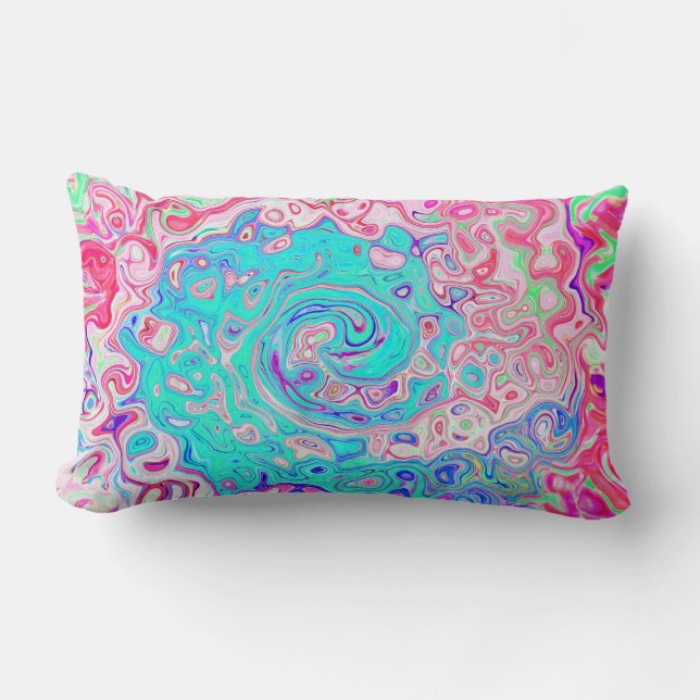 Groovy Aqua Blau und Rosa Abstrakt Retro Swirl Lendenkissen (Vorderseite)