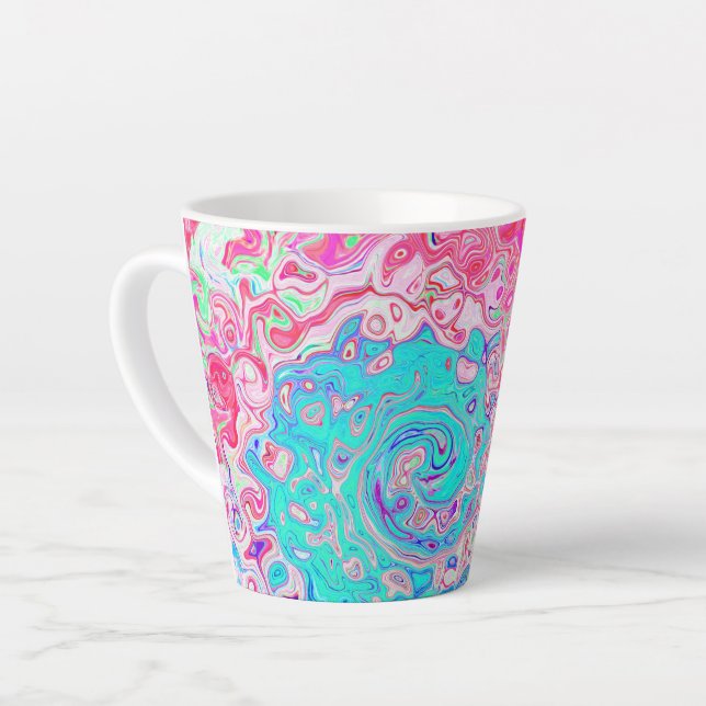 Groovy Aqua Blau und Rosa Abstrakt Retro Swirl Milchtasse (Linke Ecke)