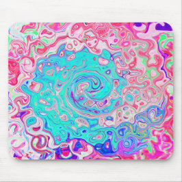 Groovy Aqua Blau und Rosa Abstrakt Retro Swirl Mousepad