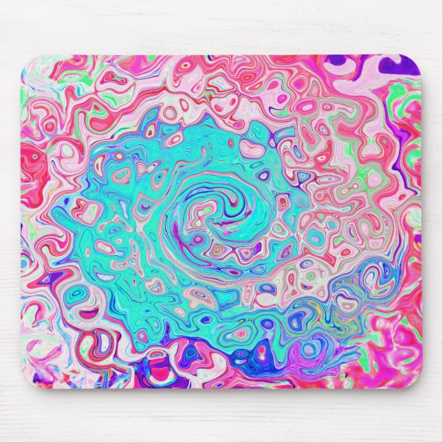Groovy Aqua Blau und Rosa Abstrakt Retro Swirl Mousepad (Vorne)