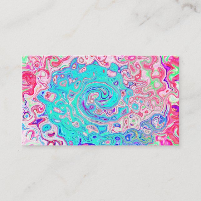 Groovy Aqua Blau und Rosa Abstrakt Retro Swirl Visitenkarte (Vorderseite)