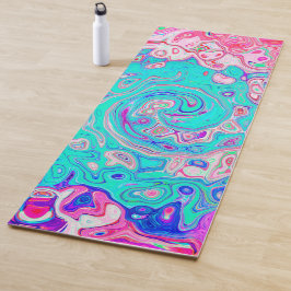 Groovy Aqua Blau und Rosa Abstrakt Retro Swirl Yogamatte