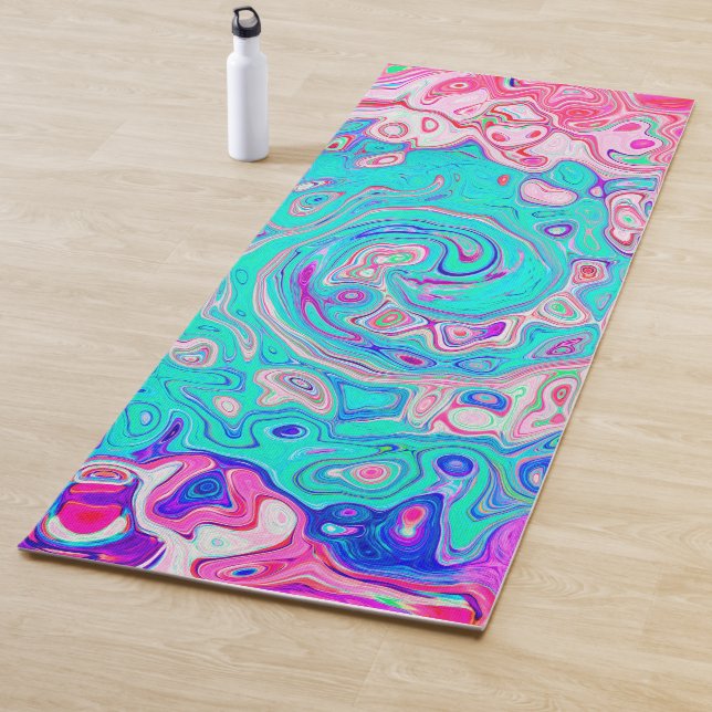 Groovy Aqua Blau und Rosa Abstrakt Retro Swirl Yogamatte (Beispiel)
