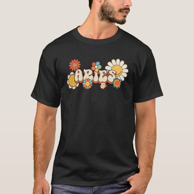 Groovy Aries March April birthday astrology Zodiac T-Shirt (Vorderseite)