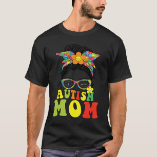 Groovy-Autismus-Mutter-Unordentlicher-Dutt-Puzzle- T-Shirt