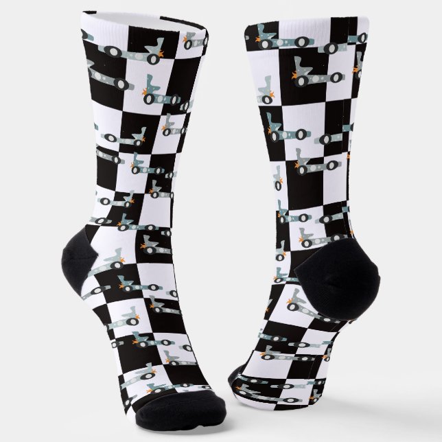 Groovy Autorennen Retro-Rennmuster Socken (Gewinkelt)