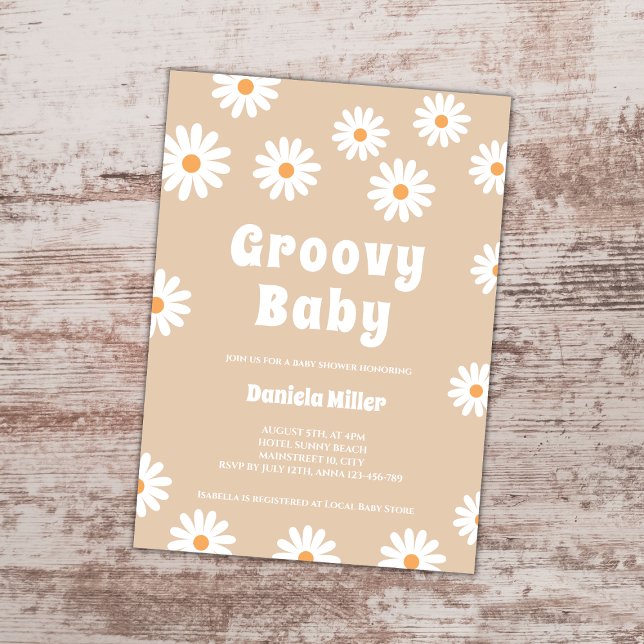 Groovy Baby Daisy 70er Retro Babydusche Einladung (groovy baby retro 70s daisy baby shower invitation)