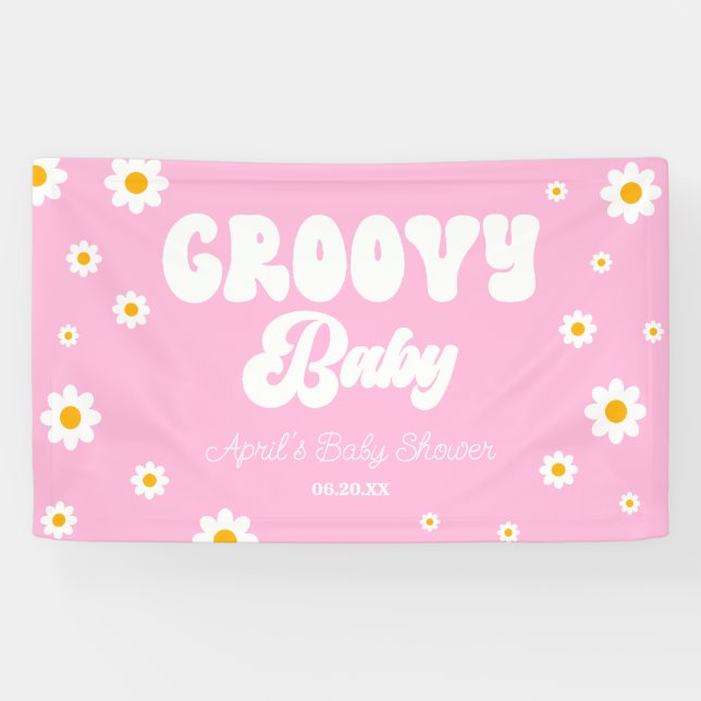 Groovy Baby Daisy Blume Floral Pink Babydusche Banner (Horizontal)