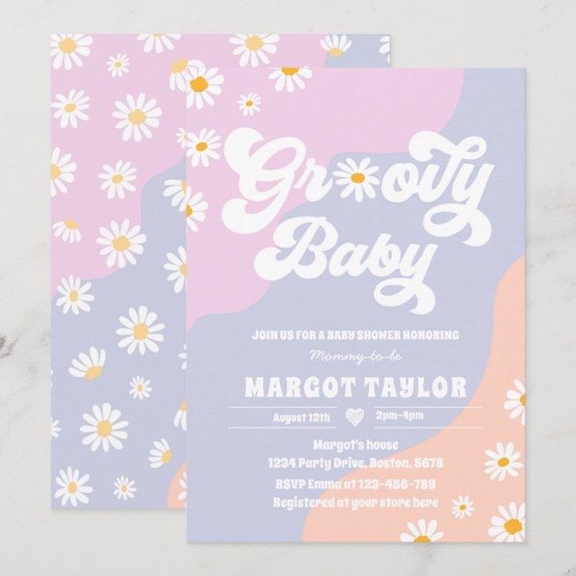 Groovy Baby Daisy Boho Hippy Vibes Baby Shower Einladung (Vorne/Hinten)