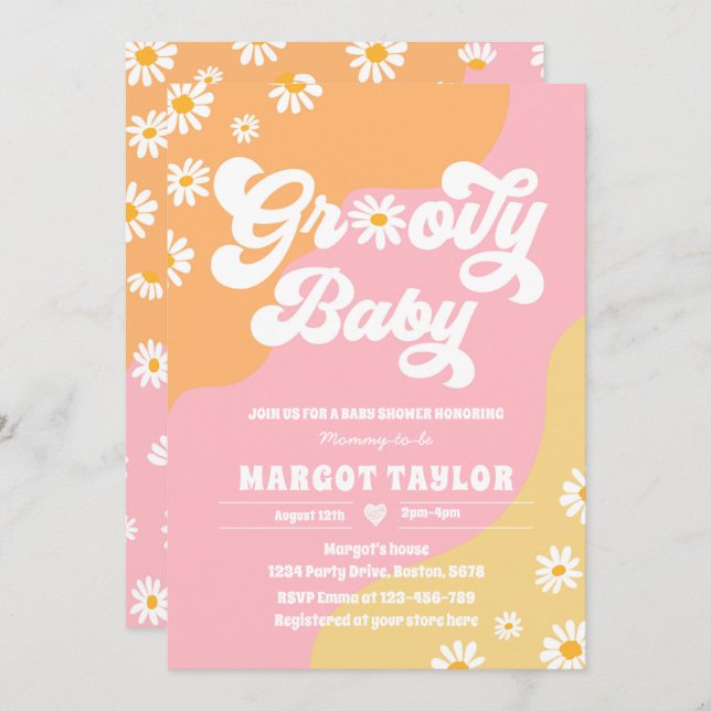 Groovy Baby Daisy Boho Hippy Vibes Baby Shower Einladung (Vorne/Hinten)