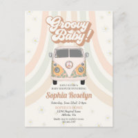 Groovy Baby Dusche, 70er Retro Thema Einladung