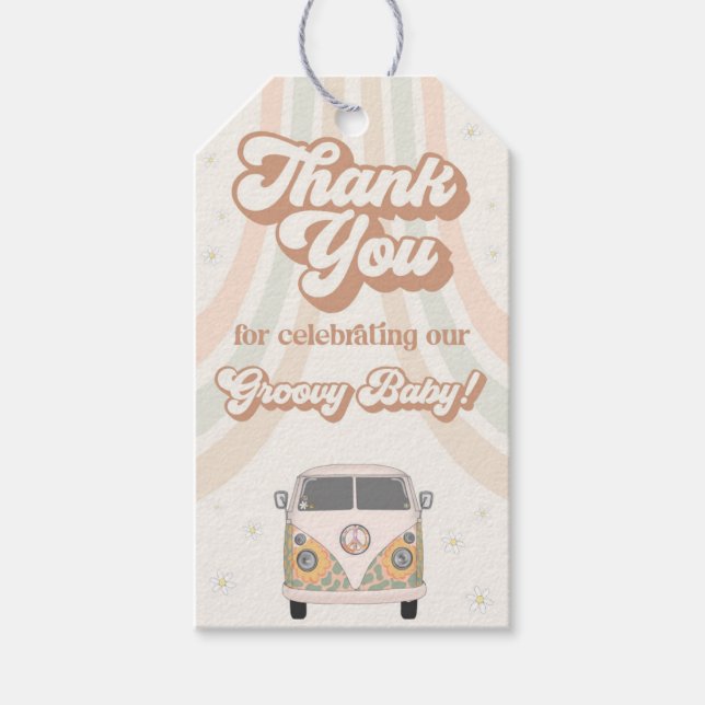 Groovy Baby Dusche Retro 70er Thema Gefallen Geschenkanhänger (Vorderseite)