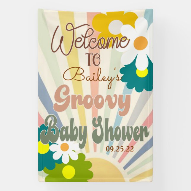 Groovy Baby Dusche, Retro Baby Dusche, Baby, Banne Banner (Vertikal)