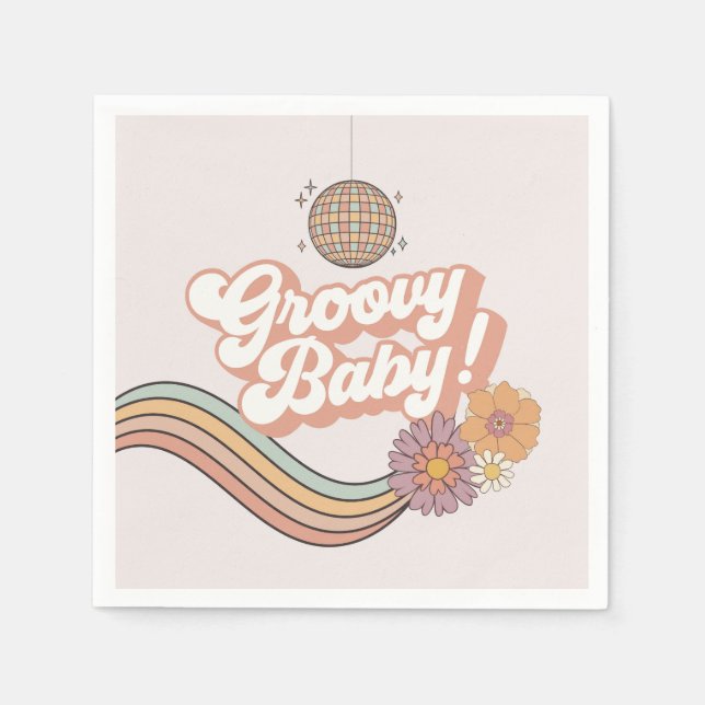 Groovy Baby Dusche Retro Party Teller Serviette (Vorderseite)
