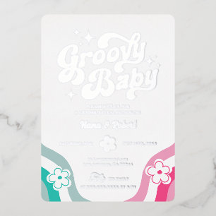 Groovy Baby Gender Reveal Foil Invitation Folieneinladung